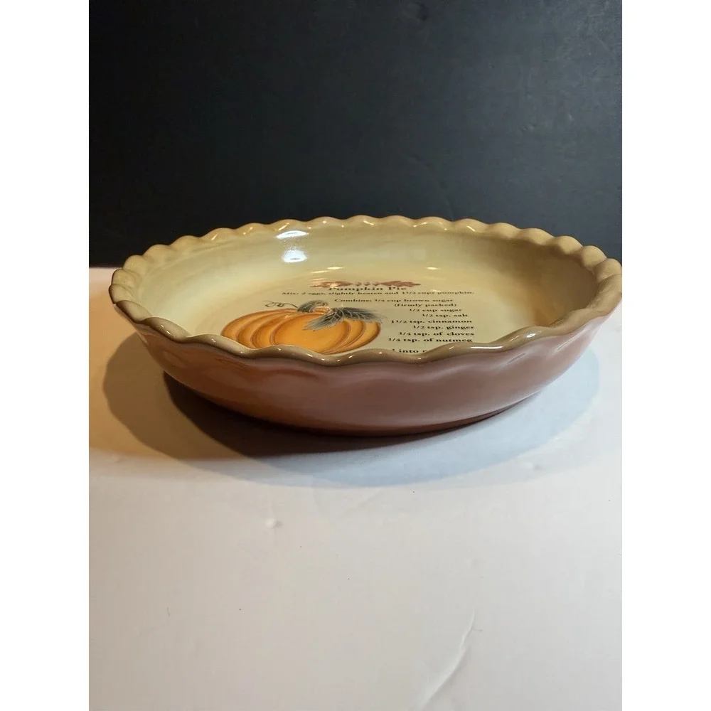 Harvest 2004 Pumpkin Pie Recipe Stoneware Pie Plate 11